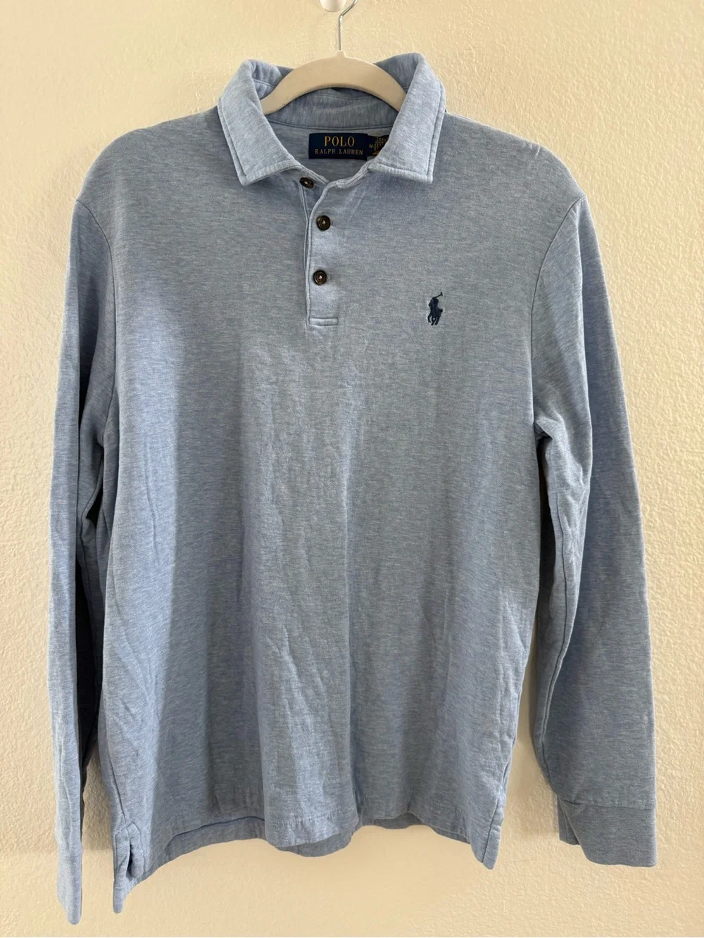 Polo Ralph Lauren Performance Luxury Knit Long Sleeve Polo Light Blue Size M